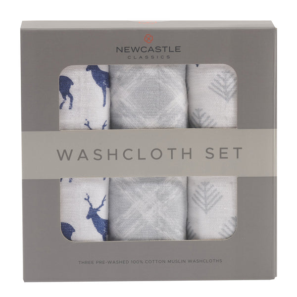 Blue Deer Cotton Washcloth Set 3PK