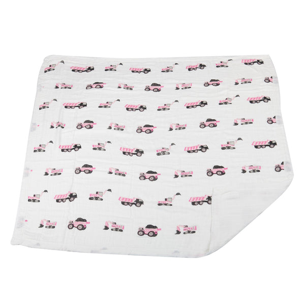 Pink Digger and White Bamboo Muslin Newcastle Blanket