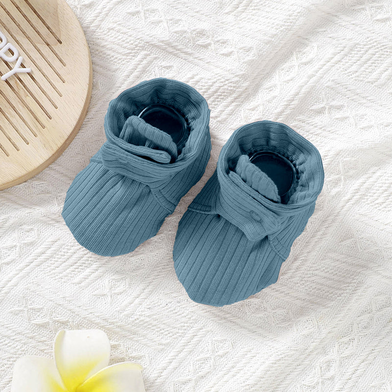 Ribbed Organic Cotton Baby Booties 3 6 M Blue