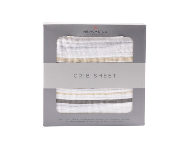 Grey Stripe Cotton Muslin Crib Sheet