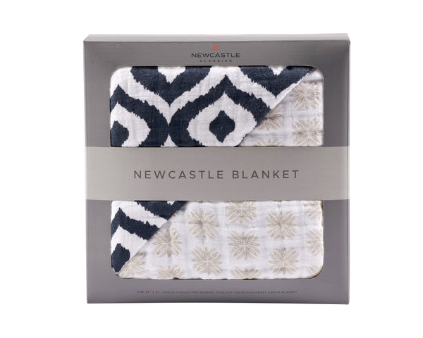 Morrocan Blue And Flower Child Cotton Muslin Newcastle Blanket