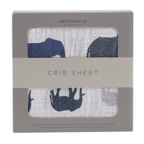 Blue Elephant Cotton Muslin Crib Sheet