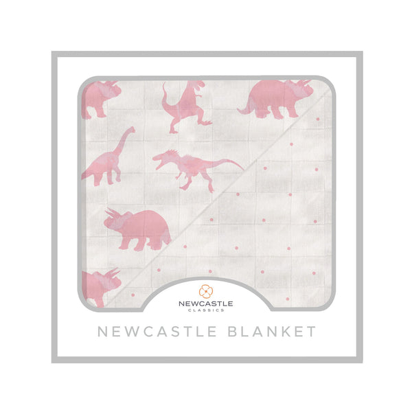 Pink Dinosaurs & Pink Polka Dot Bamboo Newcastle Blanket