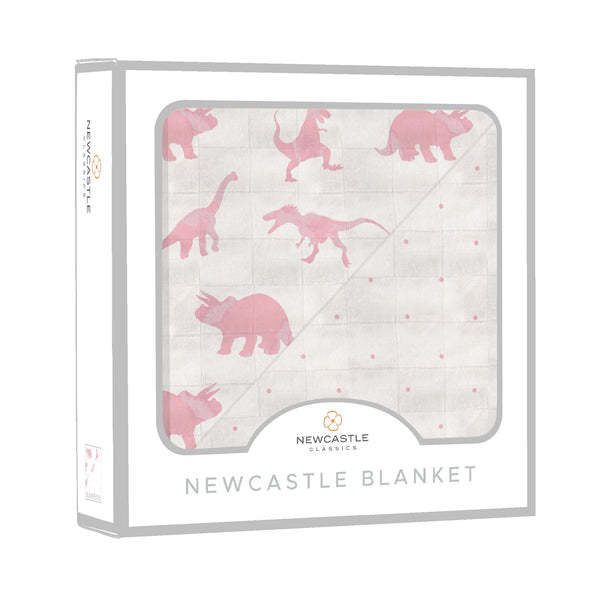 Pink Dinosaurs & Pink Polka Dot Bamboo Newcastle Blanket