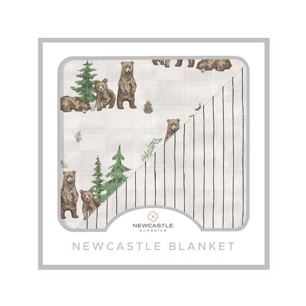 Wilderness Bear & Pencil Stripe Bamboo Newcastle Blanket