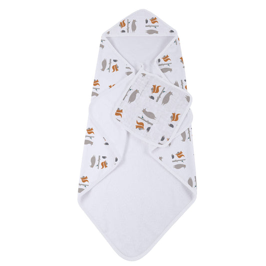 Forest Friends Cotton Hooded Towel and Washcloth Set