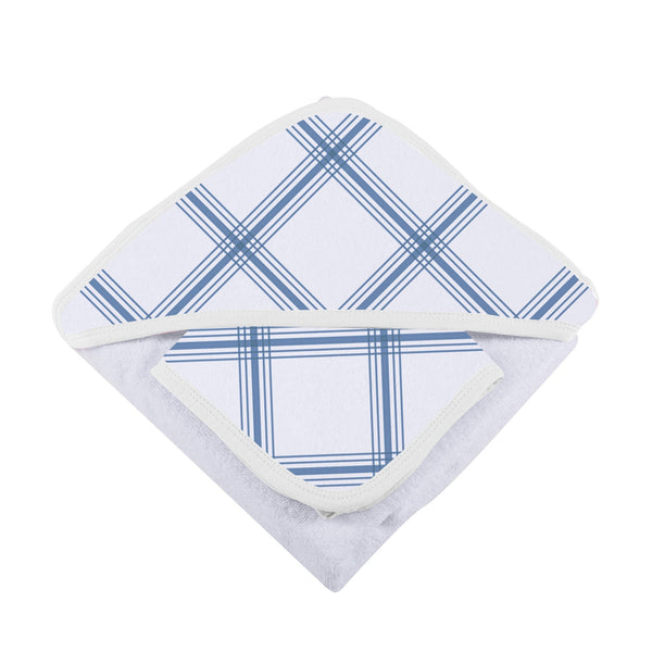 Blue Buffalo Check Plaid Hooded Towel and Washcloth Set