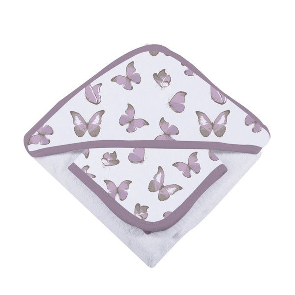 Winsome Butterflies Cotton Hooded Towel and Washcloth Set