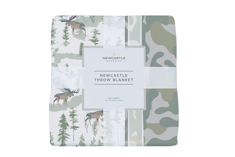 Mountain Moose and Hunter's Camo Bamboo Newcastle Throw Blanket