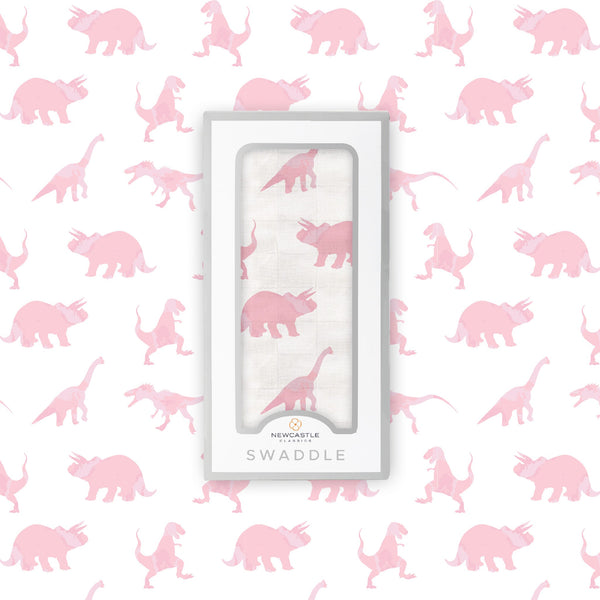 Pink Dinosaurs Bamboo Muslin Swaddle