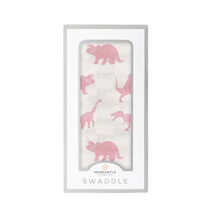 Pink Dinosaurs Bamboo Muslin Swaddle