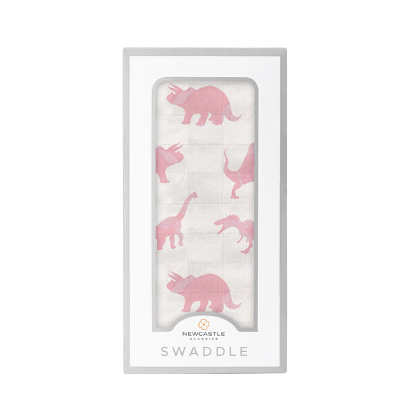 Pink Dinosaurs Bamboo Muslin Swaddle