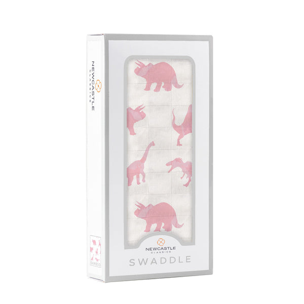 Pink Dinosaurs Bamboo Muslin Swaddle