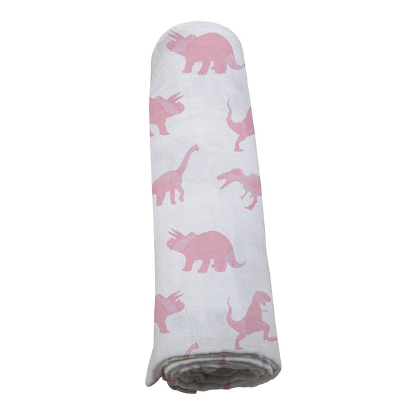 Pink Dinosaurs Bamboo Muslin Swaddle