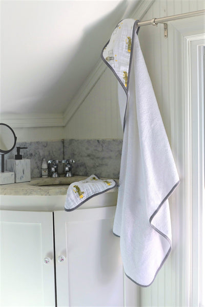 Flying Elephant Cotton Hooded Towel and Washcloth Set