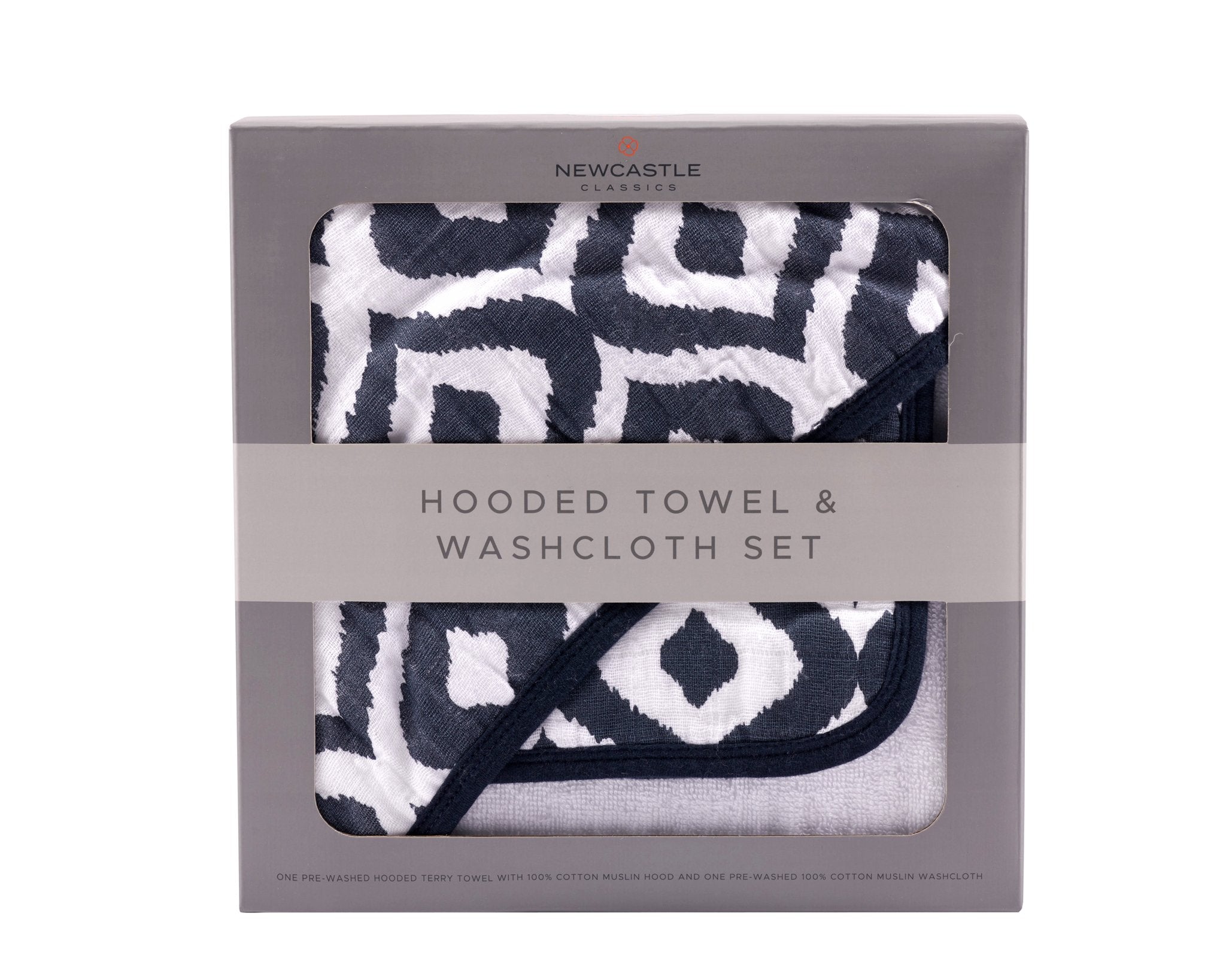Moroccan Blue Cotton Hooded Towel and Washcloth Set