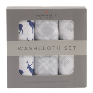 Blue Deer Cotton Washcloth Set 3PK