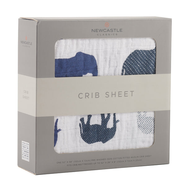 Blue Elephant Cotton Muslin Crib Sheet | Newcastle Classics