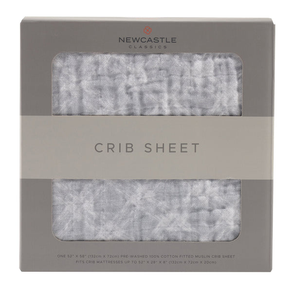 Glacier Grey Plaid Cotton Muslin Crib Sheet