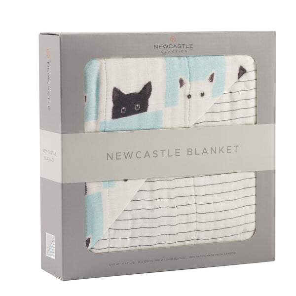 Peek-A-Boo Cats and Pencil Stripe Bamboo Muslin Newcastle Blanket