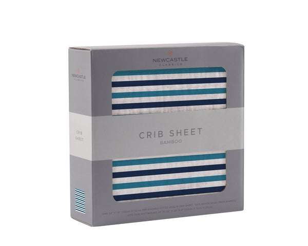 Blue and White Stripe Bamboo Crib Sheet
