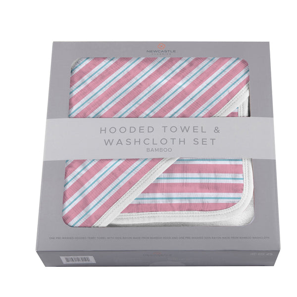 Candy Stripe Bamboo Hooded Towel and Washcloth Set | Newcastle Classics