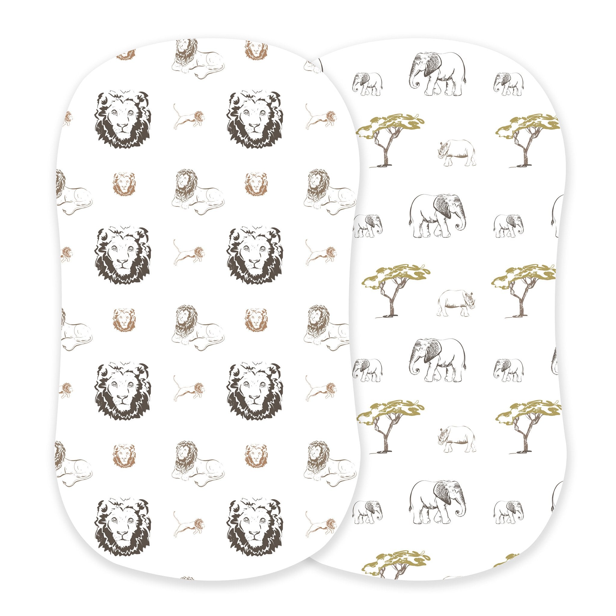 Hear Me Roar Lion and Rhinos and Elephants Bamboo Changing Pad Cover/Bassinet Sheets